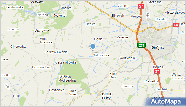 mapa Wilczogóra, Wilczogóra gmina Belsk Duży na mapie Targeo